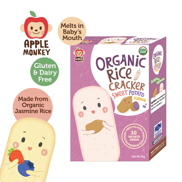 Apple Monkey Org Rice Cracker-Sweet Potato 30gm - Awesome Baby