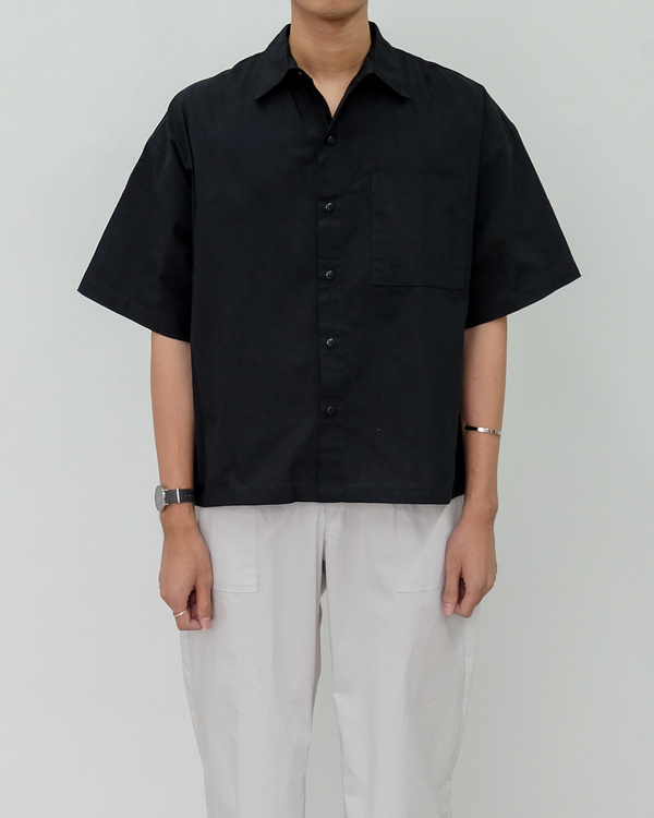 COMPOSE - Fine Linen Relaxed Shirt - Black - H I D E