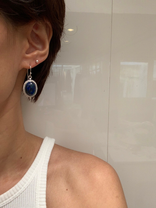 HIDE. Silver Earring Gemstone(มี 4 สี) H I D E