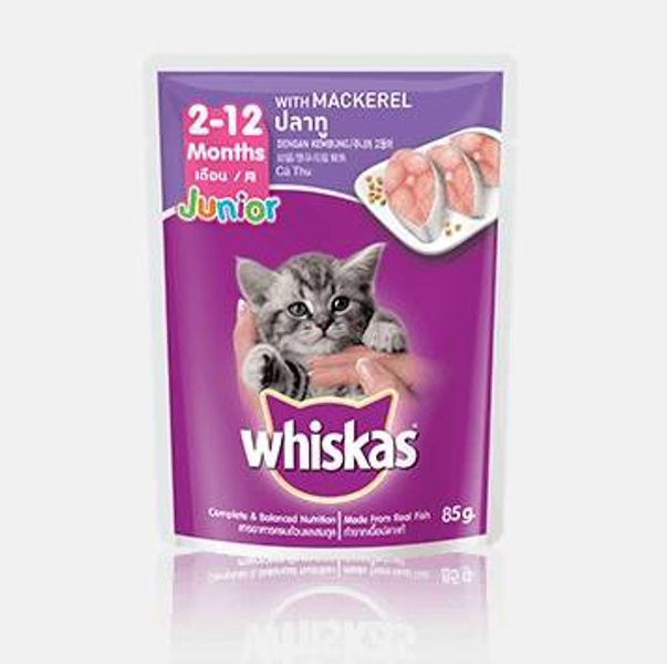 WHISKAS POUCH JUNIOR MACKEREL 85GM PEMBORONG PASIR KUCING MURAH