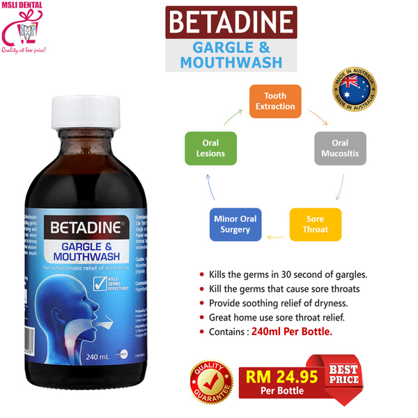 BETADINE GARGLE & MOUTHWASH Symptomatic Relief Of Sore Throat MSLI