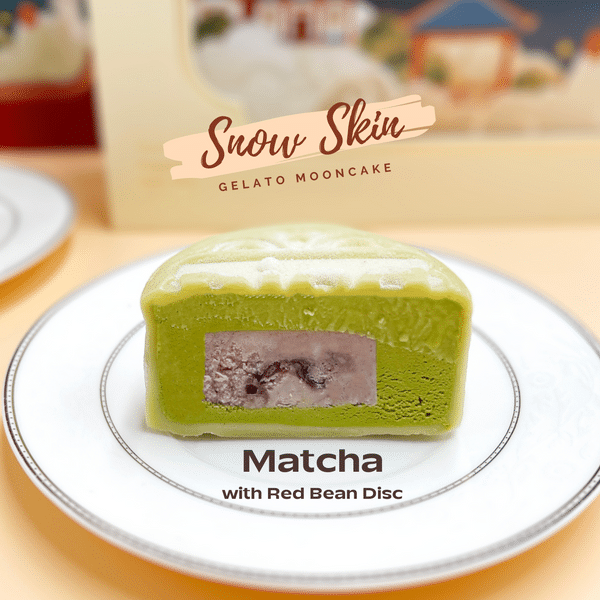 Snow Skin Matcha with Red Bean Disc Gelato Mooncake - Nica Gelateria