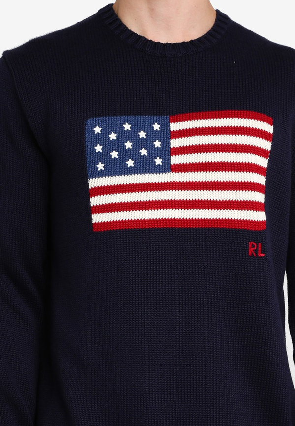 Ladies Ivory American Flag Sweater, Women's Sweater