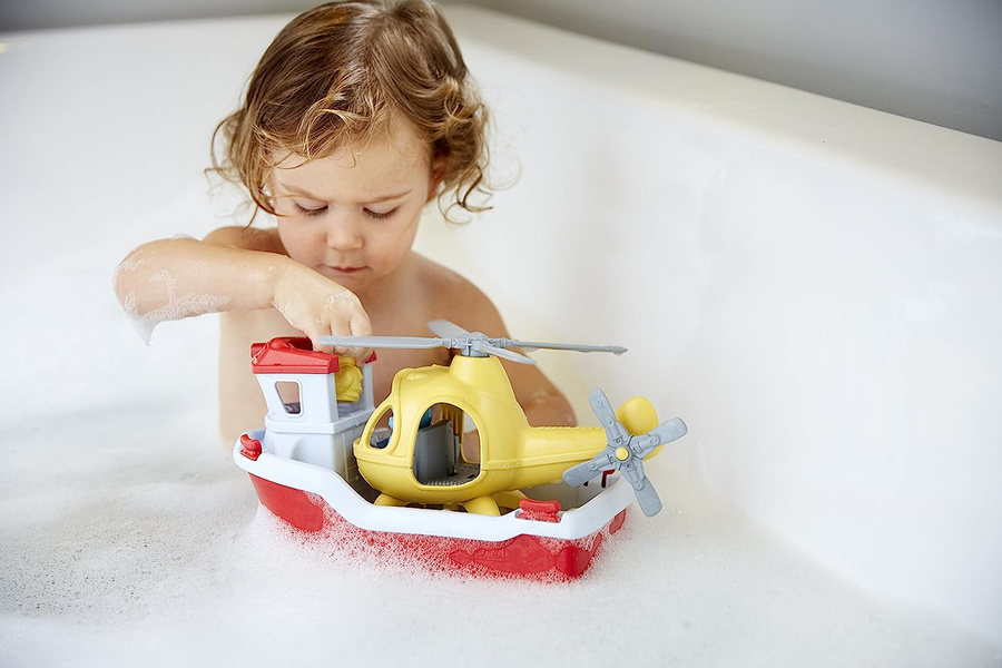 Green Toys Rescue Boat with Helicopter Red, 1 EA
