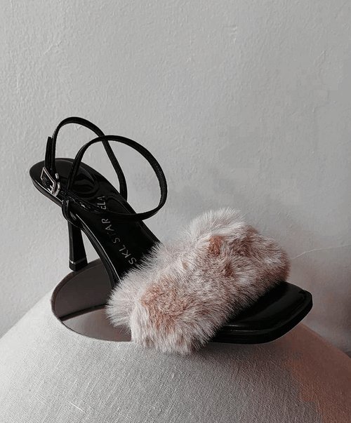 Faux fur discount sandals with strap