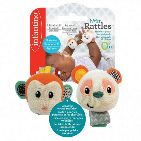 Infantino Wrist Rattles - Monkey & Panda - Storked