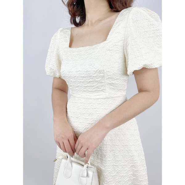 Fluffy Textured Square-Neck Dress - THE AFTERNOON ONLINE